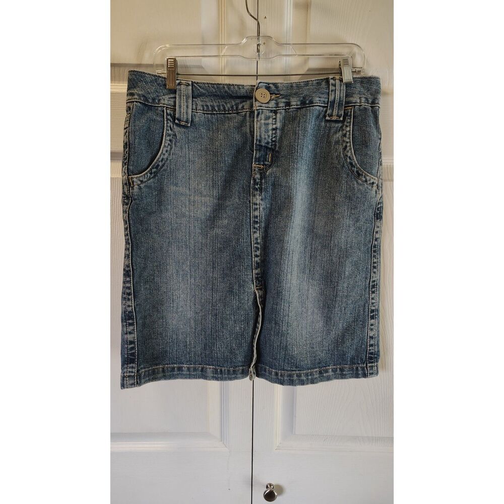 Vintage Hydraulic Denim Mini Skirt Size 11/12 100% Cotton Y2K Medium Wash